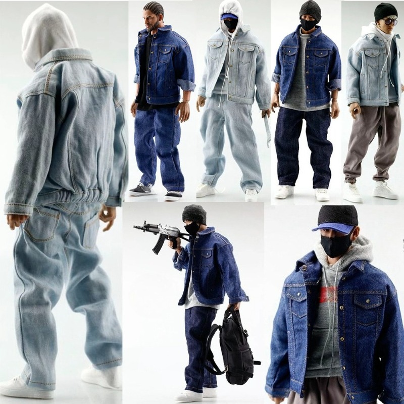 Model Kit Varnish - 1/6スケール男性兵士ファッションデニムトップコートジャケットルーズジーンズパンツ服モデル（12インチアクションフィギュア、筋肉質体型用）